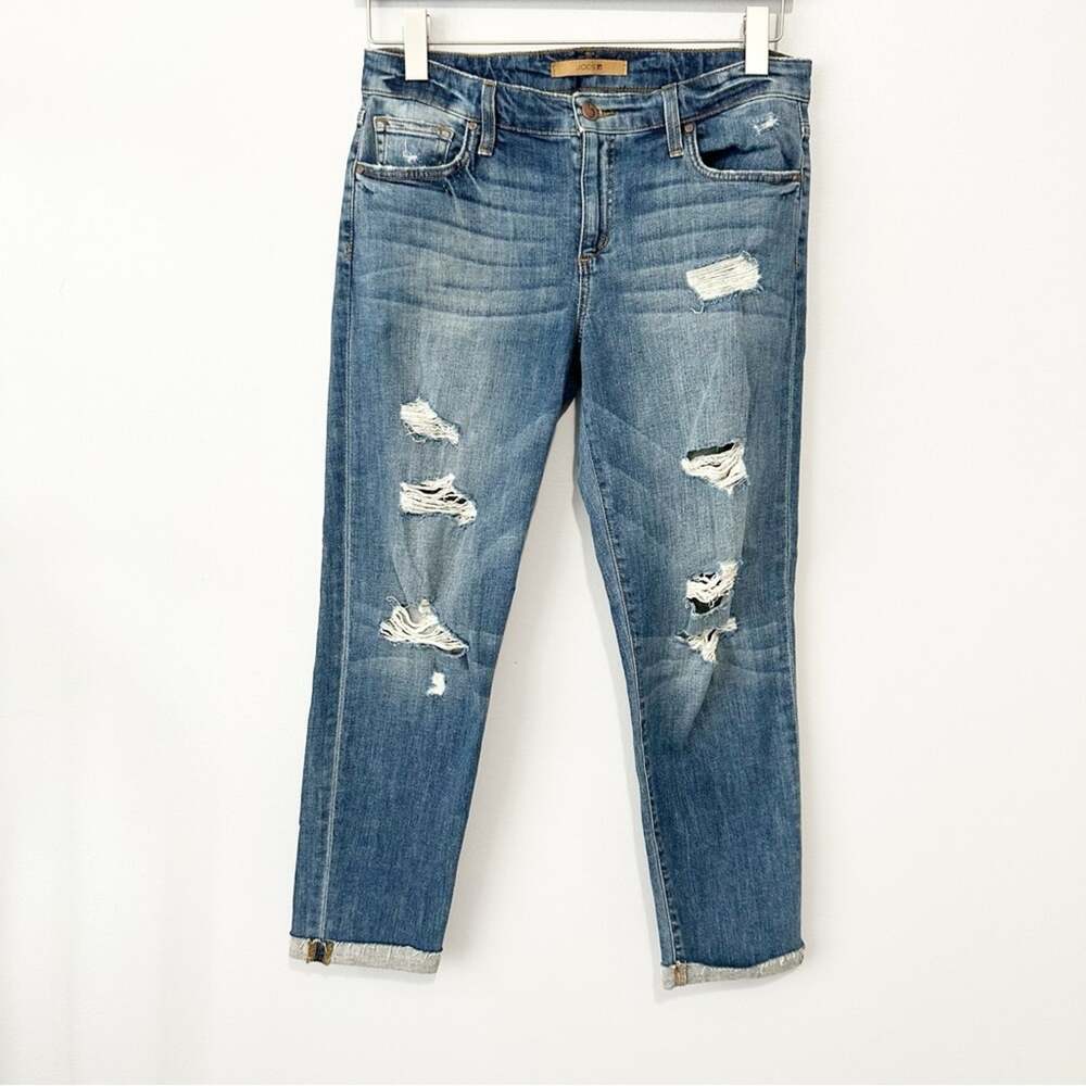 Joes Jeans the boyfriend slim crop ripped blue denim distressed size 28